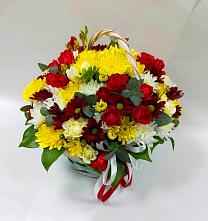 Цветочная композиция из Хризантемы и Розы в корзине #REPLACE_PRED# Тимирязевском Республика Адыгея